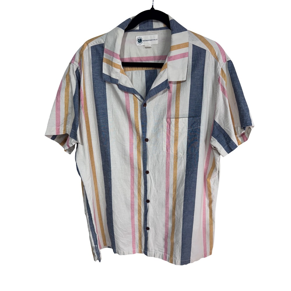 Aeropostale XL Striped Camp Shirt‎ Cotton Hemp Button Front Resort Men's Beach